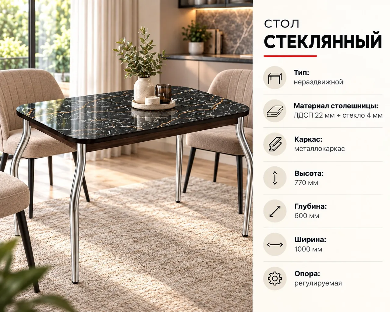 Стол обеденный стеклянный